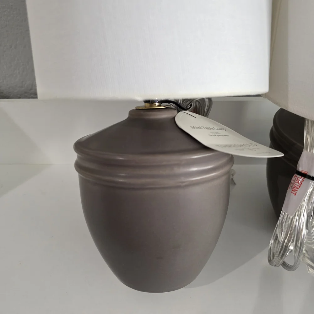Threshold Taupe Ceramic Mini Table Lamps with White Shades, Set of 2